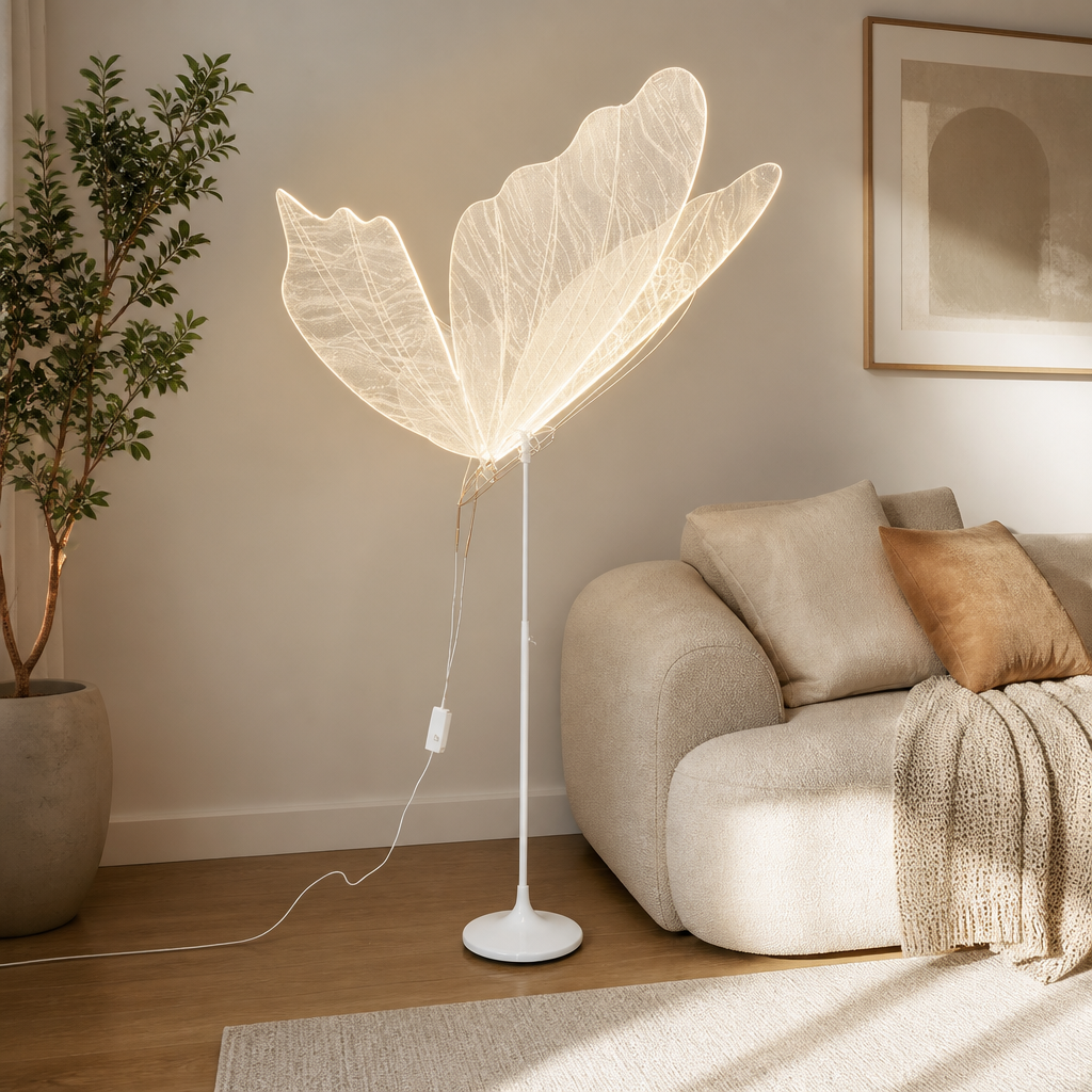 Vintage White Lace LED Butterfly Floor Lamp