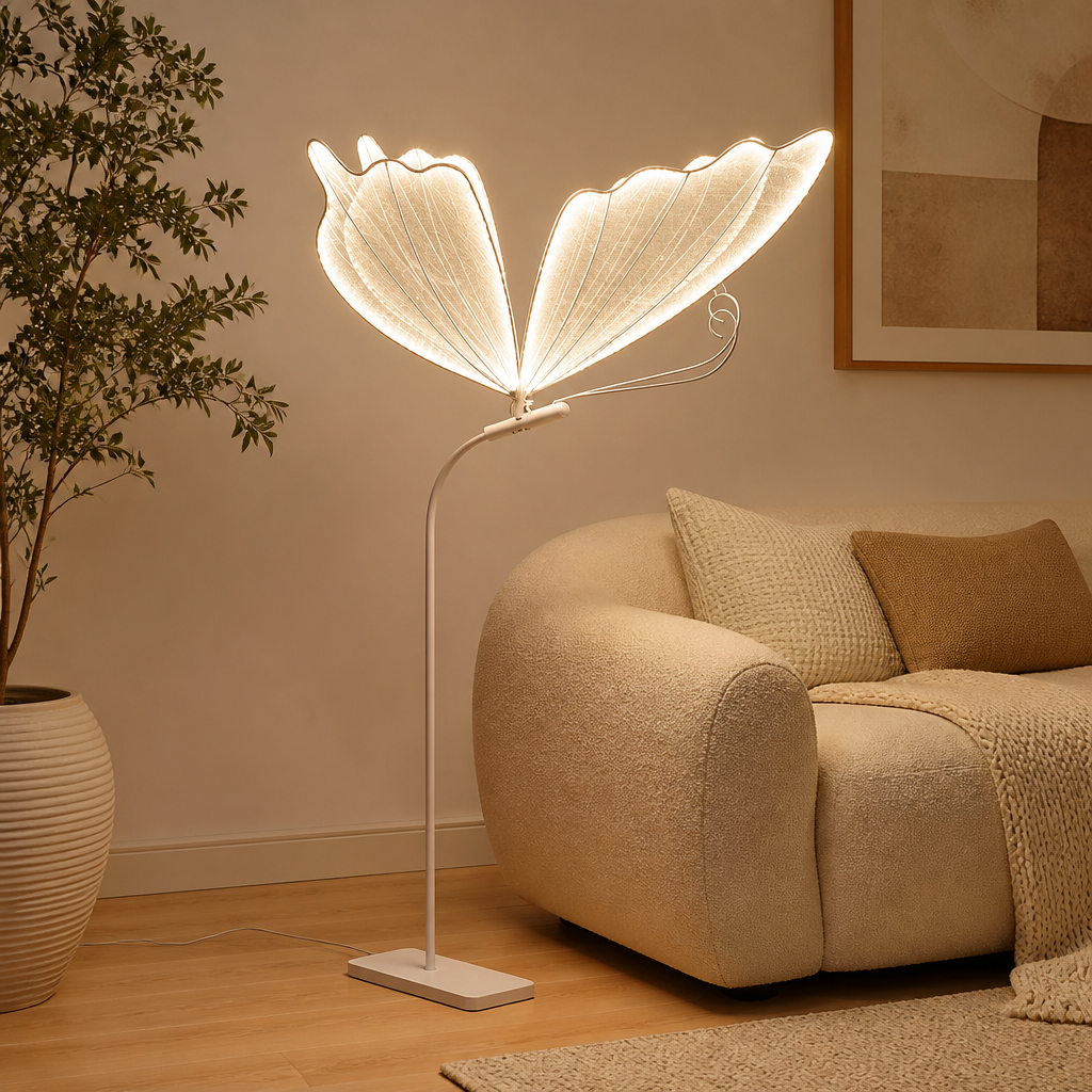 Vintage White Lace LED Butterfly Floor Lamp