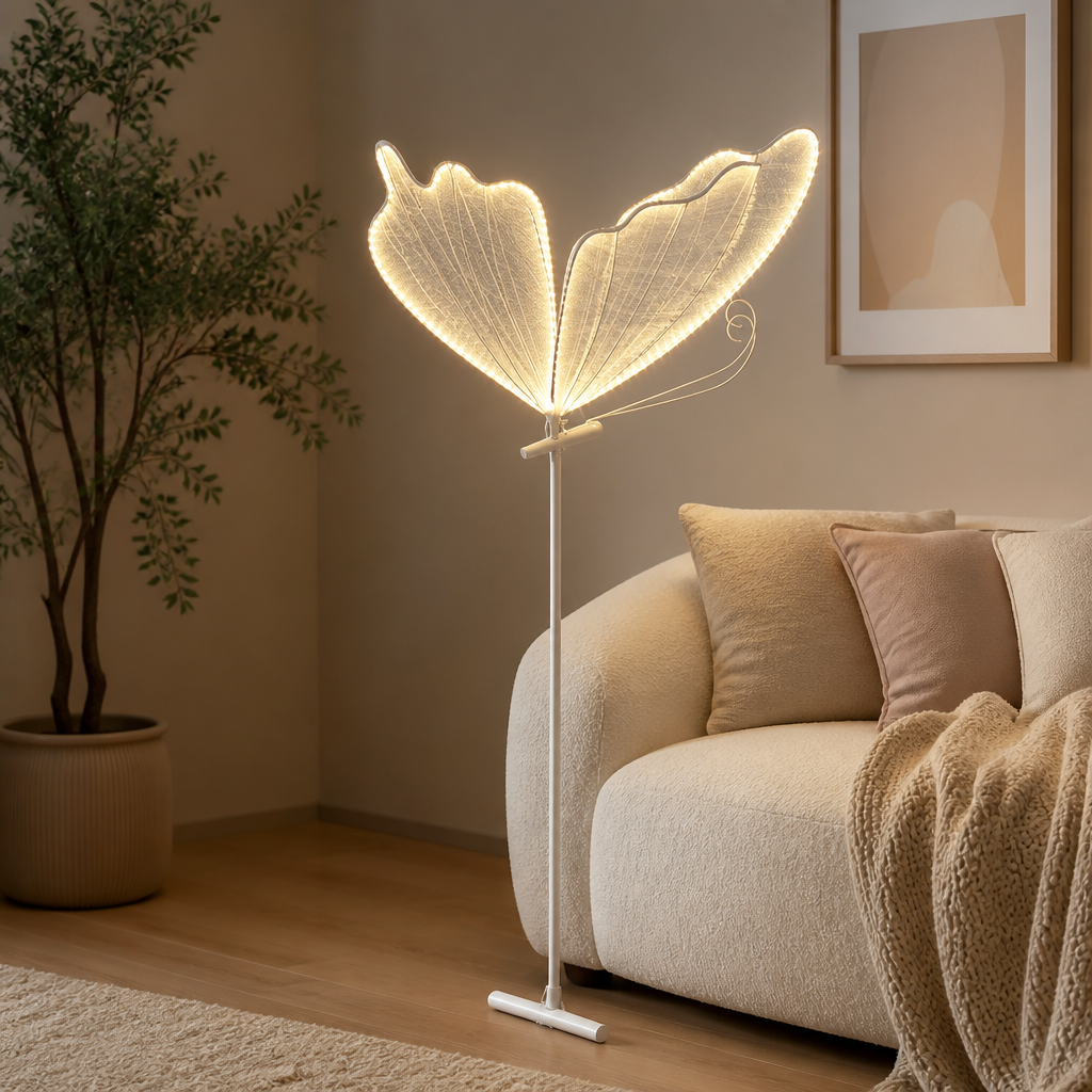 Vintage White Lace LED Butterfly Floor Lamp