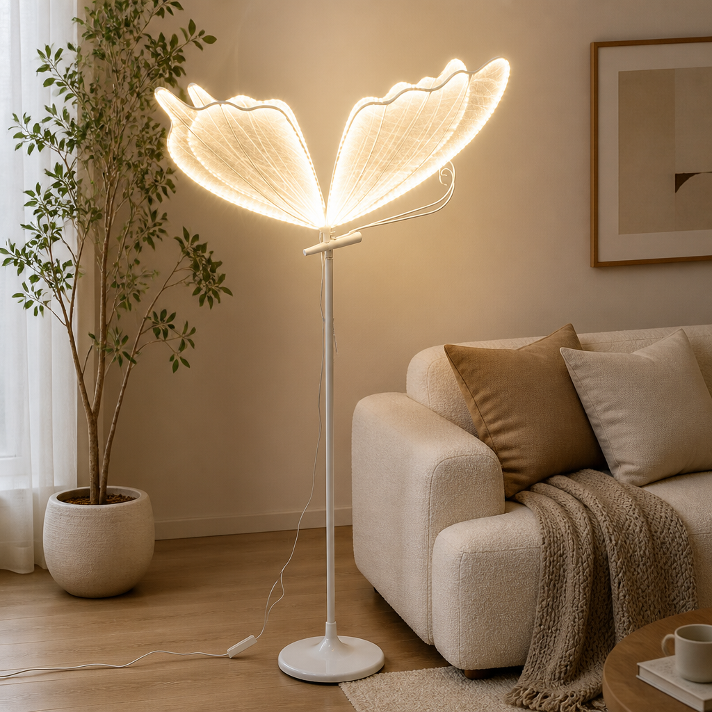 Vintage White Lace LED Butterfly Floor Lamp