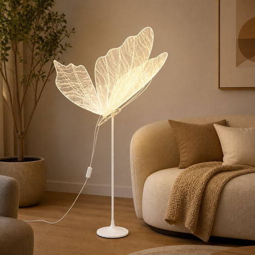 Vintage White Lace LED Butterfly Floor Lamp